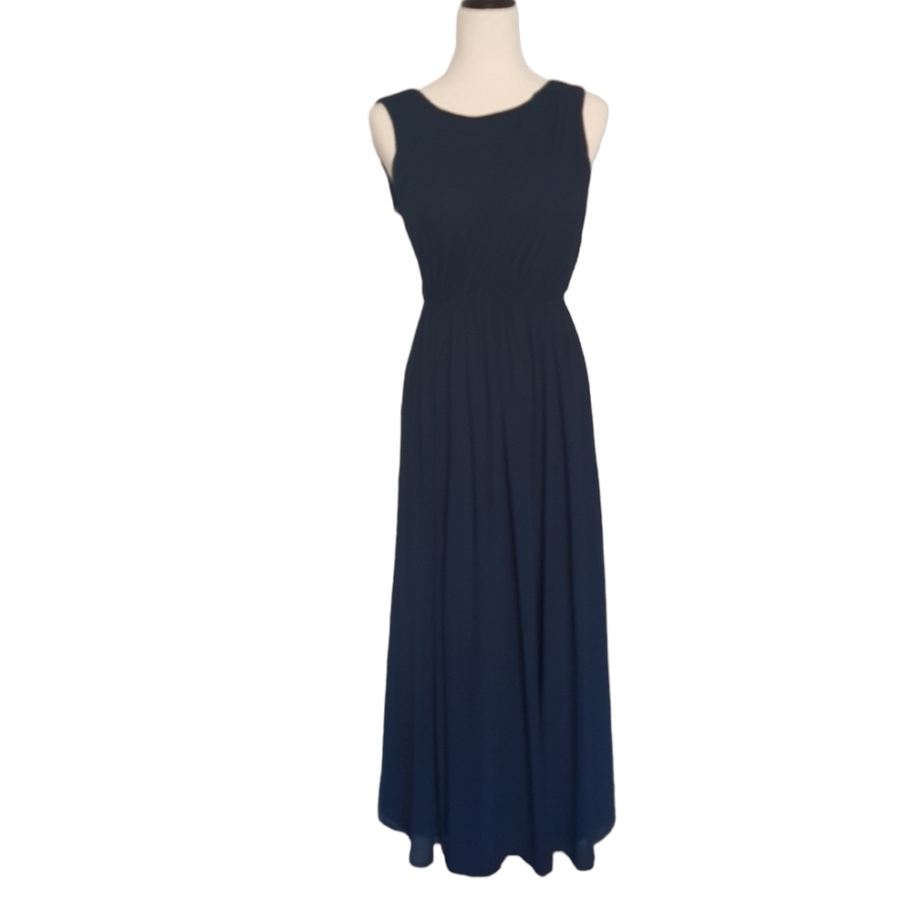 Jenny Yoo Collection Navy Pleated Formal Maxi Gown Size 2 Sleeveless Open Back